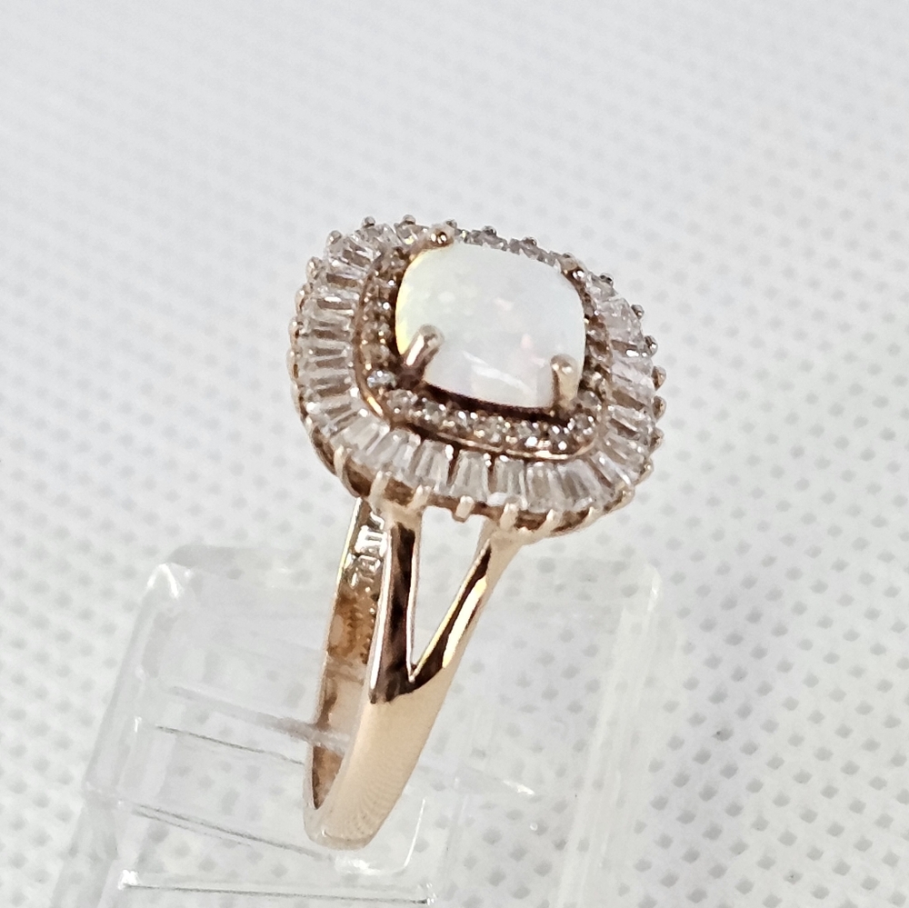 Diamonique Baquettes & Opal 18k Rose Gold over Sterling Silver 💍 Sz 8. - Picture 14 of 16